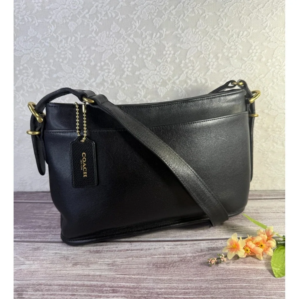 Vintage‎ COACH Equestrian Slim Crossbody Shoulder Bag Black Leather